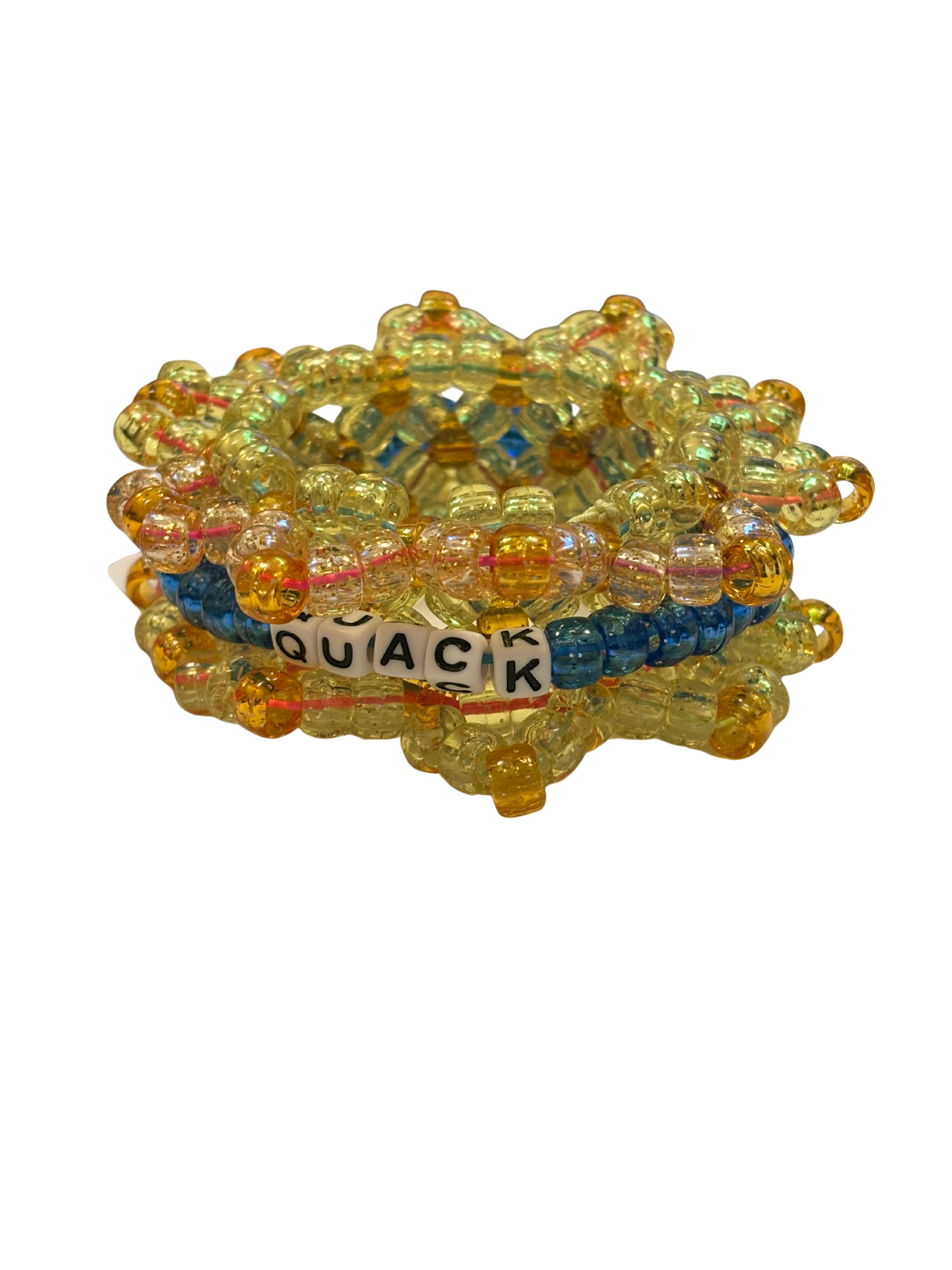 Maya's Kandi Kreation Yellow Quack Kuff Bracelet (50+ Beaded and Word Design)